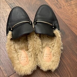 A New Day Women's Rebe Faux-Leather Fur Backless Mules